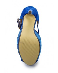 Синие замшевые босоножки на каблуке от Fersini