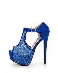 Синие замшевые босоножки на каблуке от Fersini