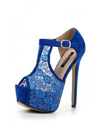 Синие замшевые босоножки на каблуке от Fersini