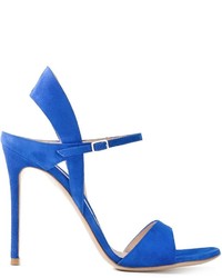 Синие замшевые босоножки на каблуке от Gianvito Rossi