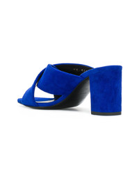 Синие замшевые босоножки на каблуке от Saint Laurent