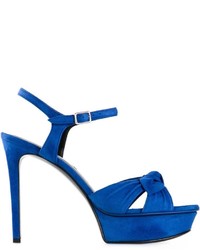 Синие замшевые босоножки на каблуке от Saint Laurent