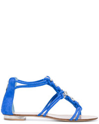Женские синие замшевые босоножки с украшением от Le Silla