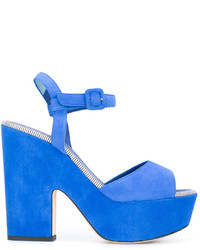 Женские синие замшевые массивные босоножки от Le Silla