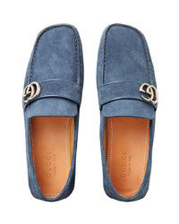 Мужские синие замшевые мокасины от Gucci