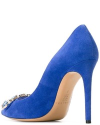 Синие замшевые туфли с украшением от Casadei
