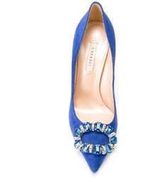 Синие замшевые туфли с украшением от Casadei