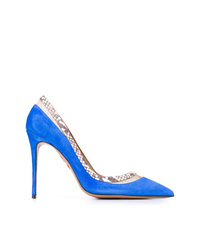 Синие замшевые туфли со змеиным рисунком от Aquazzura