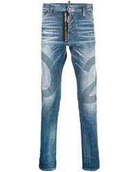 Мужские синие зауженные джинсы с принтом от DSQUARED2