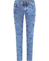 Мужские синие зауженные джинсы с украшением от Dolce & Gabbana