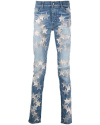 Мужские синие зауженные джинсы со звездами от Amiri