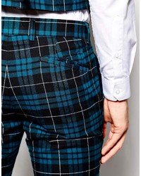 Мужские синие классические брюки в шотландскую клетку