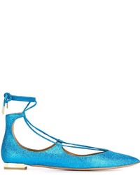 Синие кожаные балетки от Aquazzura