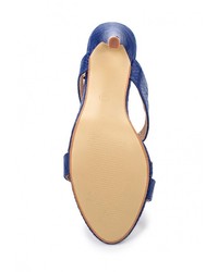 Синие кожаные босоножки на каблуке от Catisa