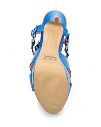Синие кожаные босоножки на каблуке от Cristofoli
