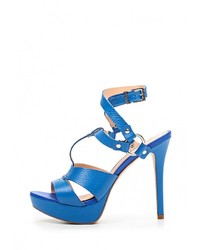 Синие кожаные босоножки на каблуке от Cristofoli