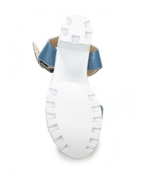 Синие кожаные босоножки на каблуке от Mabu