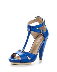 Синие кожаные босоножки на каблуке от Pura Lopez