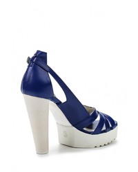 Синие кожаные босоножки на каблуке от Roberto Botticelli