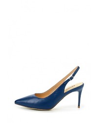 Синие кожаные босоножки на каблуке от Vitacci
