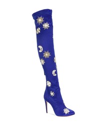 Синие кожаные ботфорты от Aquazzura