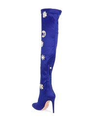 Синие кожаные ботфорты от Aquazzura