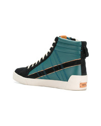 Мужские синие кожаные высокие кеды от Diesel