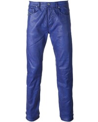 Синие кожаные джинсы