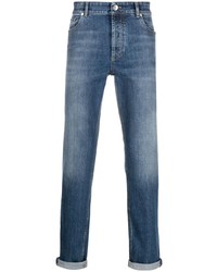 Мужские синие кожаные джинсы от Brunello Cucinelli