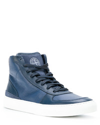 Мужские синие кожаные кеды от Stone Island