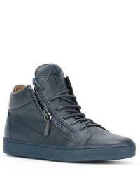 Мужские синие кожаные кеды от Giuseppe Zanotti Design