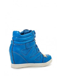 Синие кожаные кроссовки на танкетке от Burlesque