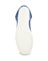 Синие кожаные кроссовки на танкетке от Casadei