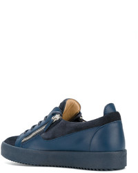 Мужские синие кожаные низкие кеды от Giuseppe Zanotti Design