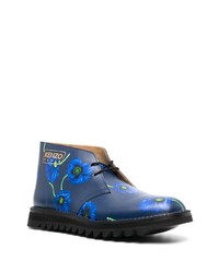 Мужские синие кожаные повседневные ботинки с принтом от Kenzo