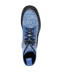Мужские синие кожаные повседневные ботинки от Moschino