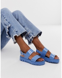 Синие кожаные сандалии на плоской подошве от ASOS DESIGN
