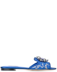 Синие кожаные сандалии на плоской подошве от Dolce & Gabbana