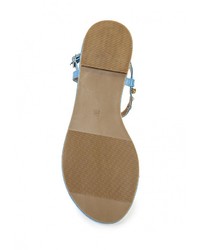 Синие кожаные сандалии на плоской подошве от Inario
