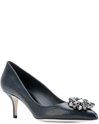 Синие кожаные туфли с украшением от Dolce & Gabbana