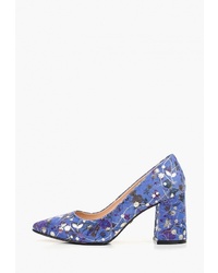 Синие кожаные туфли с цветочным принтом от Hestrend