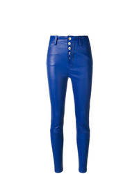 Синие кожаные узкие брюки от Unravel Project