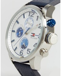 Мужские синие кожаные часы от Tommy Hilfiger