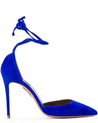 Синие кружевные туфли от Aquazzura