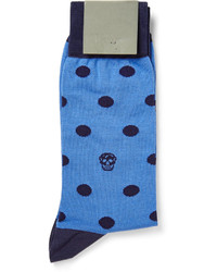 Мужские синие носки в горошек от Alexander McQueen