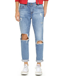 Синие рваные джинсы-бойфренды от AG Jeans