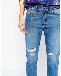 Синие рваные джинсы-бойфренды от Weekday