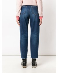 Синие рваные джинсы-бойфренды от Saint Laurent