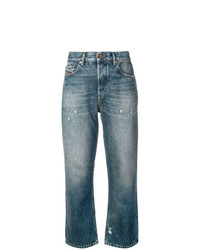 Синие рваные джинсы-бойфренды от Diesel