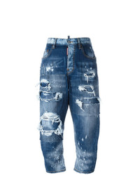 Синие рваные джинсы-бойфренды от Dsquared2